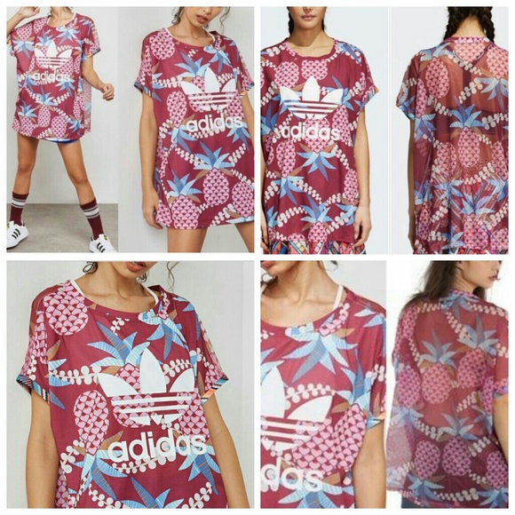 adidas Tops - 💎NWT Adidas Maroon Mesh Pineapple Boxy Tee